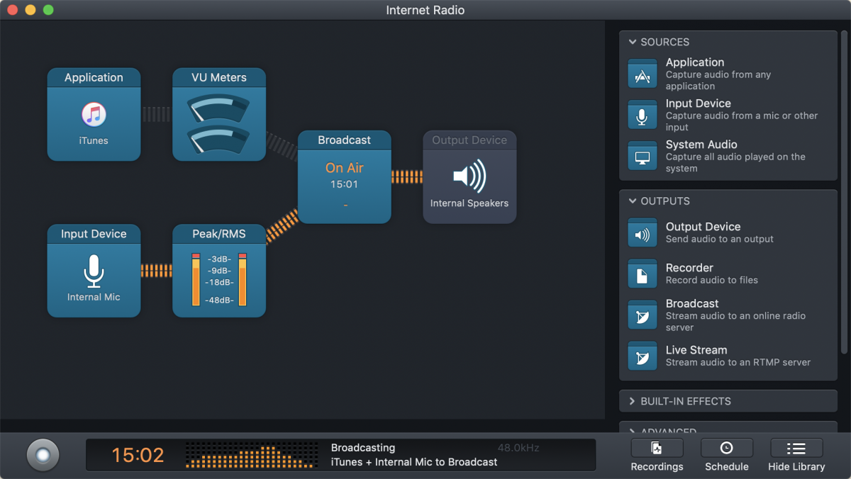 Radio server. Audio Stream input/output.